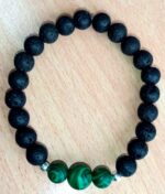 Black Lava and Green Malachite Stretchy Bracelet