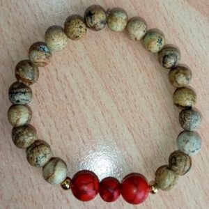 Picture Stone and Red Turquoise Stretchy Bracelet