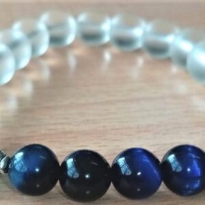 White Frosted and Blue Cat’s Eye Stretchy Bracelet